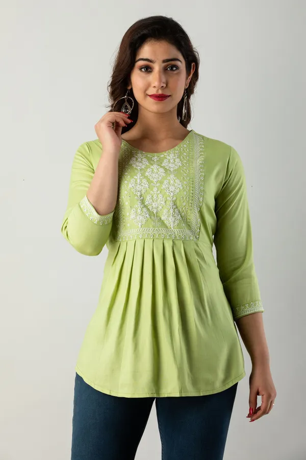 Casual_Embroidered_Women_Light_Green_Top
