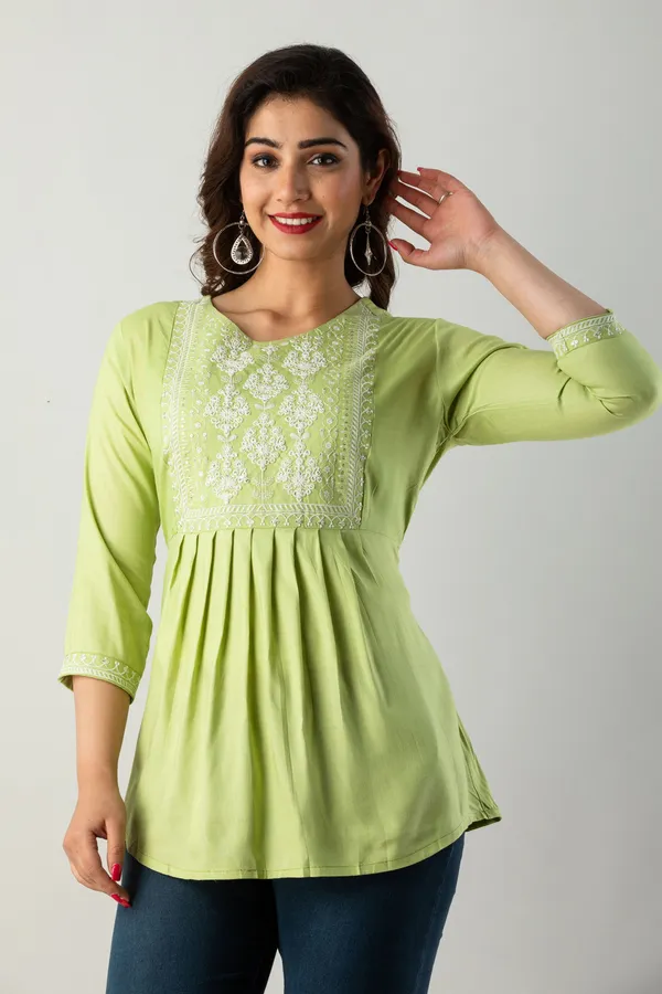 Casual_Embroidered_Women_Light_Green_Top