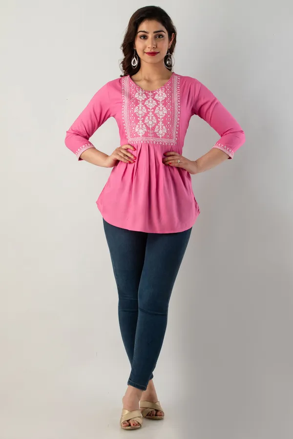 Casual_Embroidered_Women_Pink_Top