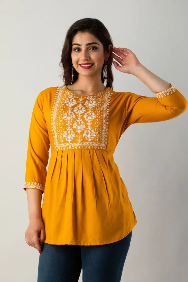 Casual_Embroidered_Women_Yellow_Top