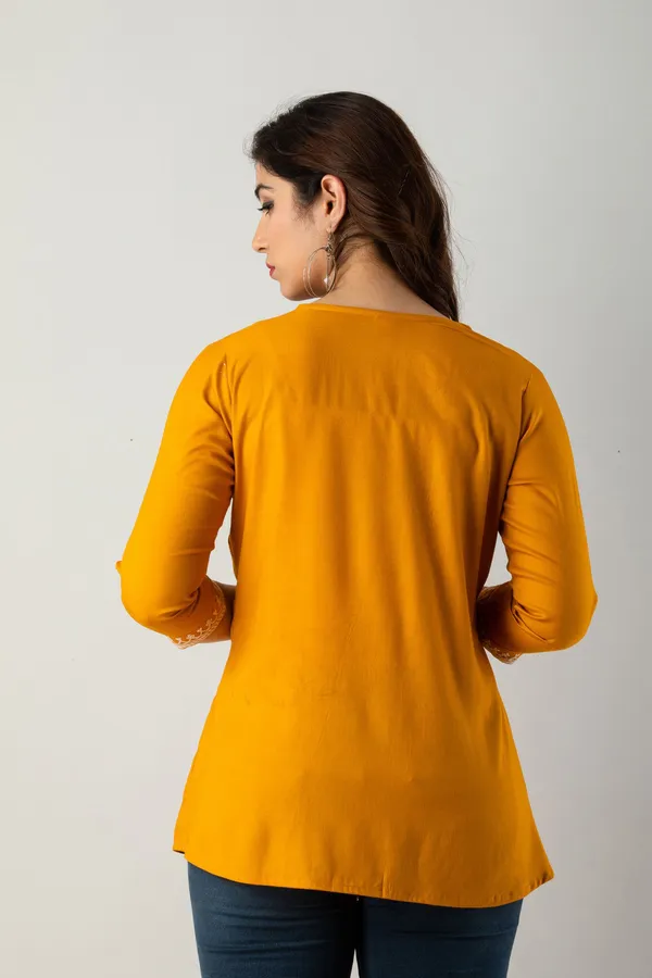 Casual_Embroidered_Women_Yellow_Top