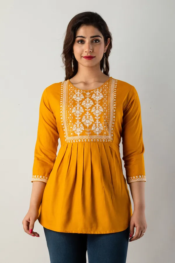 Casual_Embroidered_Women_Yellow_Top