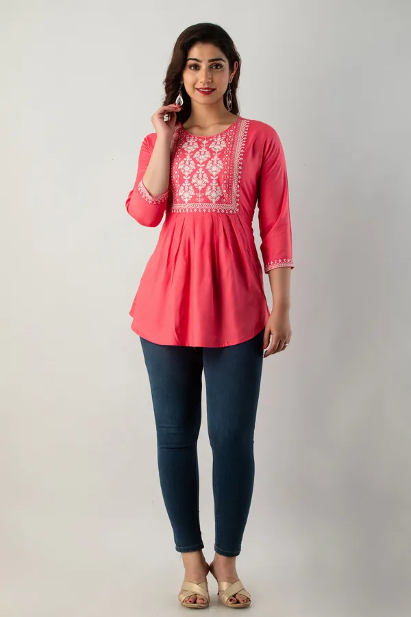 Casual_Embroidered_Women_Pink_Top