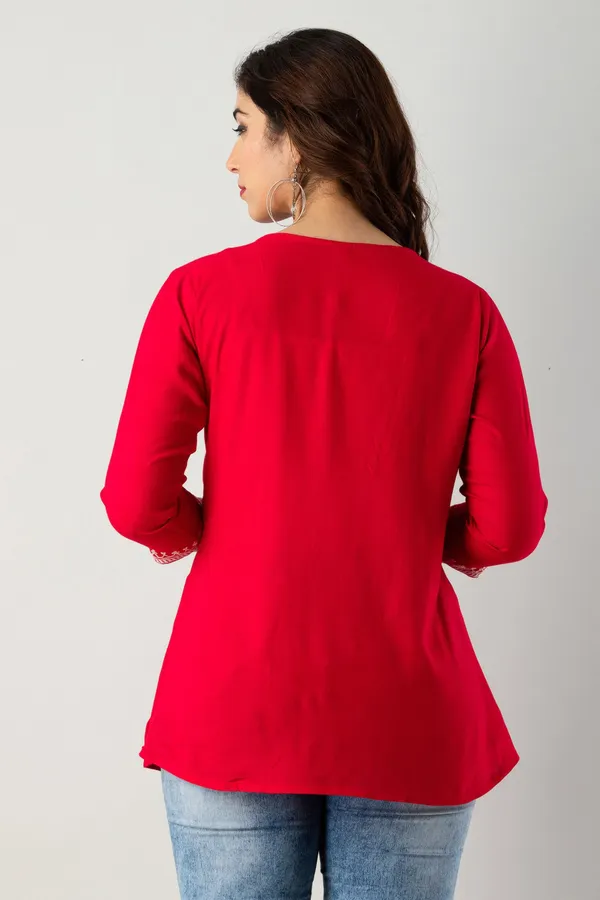 Casual_Embroidered_Women_Red_Top