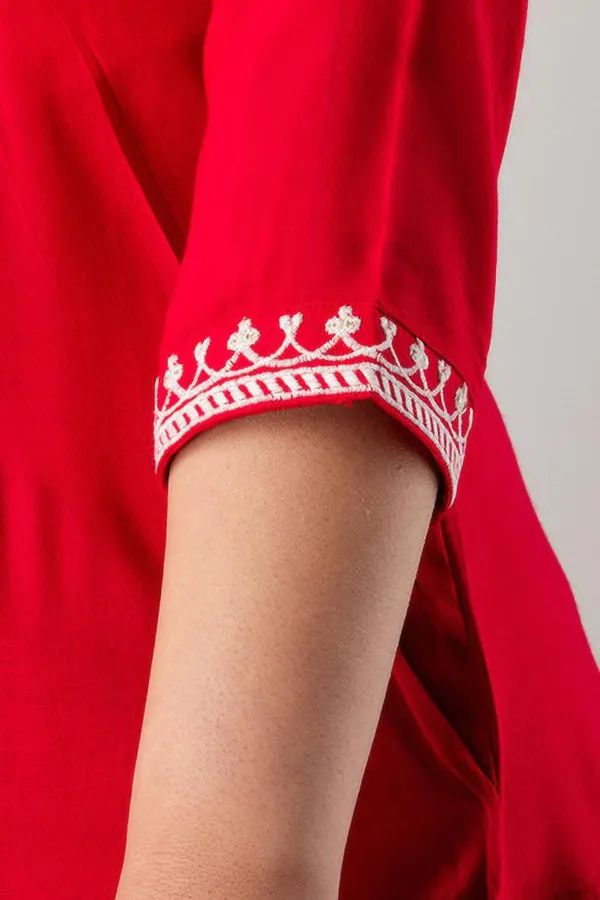 Casual_Embroidered_Women_Red_Top