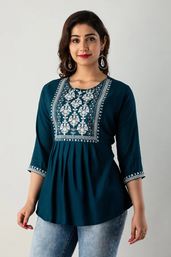 Casual_Embroidered_Women_Dark_Blue_Top