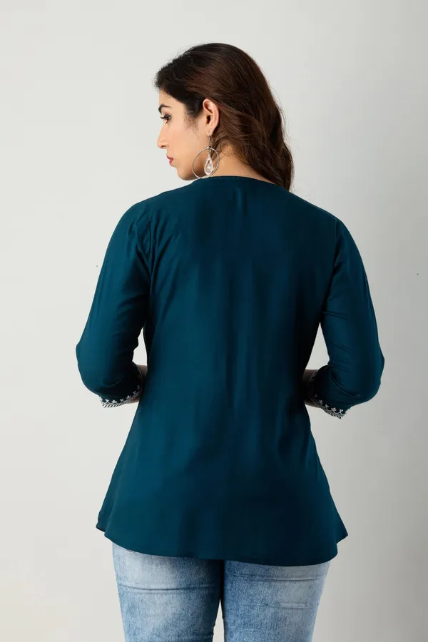 Casual_Embroidered_Women_Dark_Blue_Top