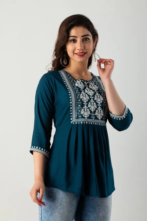 Casual_Embroidered_Women_Dark_Blue_Top