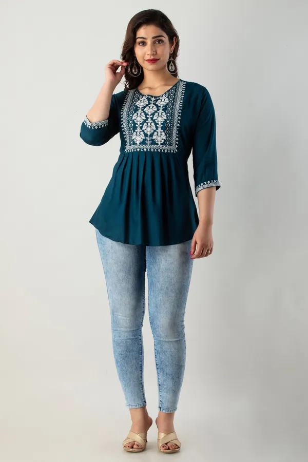 Casual_Embroidered_Women_Dark_Blue_Top
