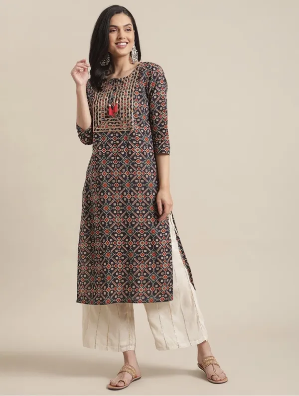 Women_Rayon_Printed_Straight_Kurta_(Blue)