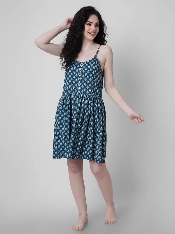 Printed_Babydoll__Blue_For_Women
