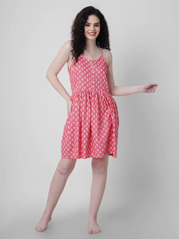 Printed_Babydoll__Peach_For_Women