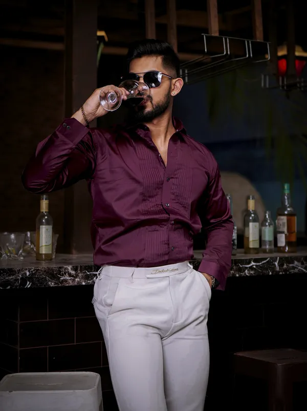 Wine_And_Cream_Plain_Heavy_Fabric_Shirt_&_Pant_Fabric