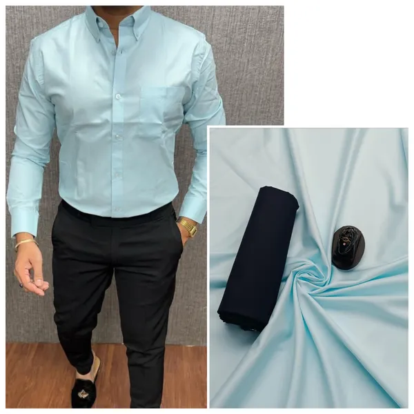 Sky_And_Black_Plain_Heavy_Fabric_Shirt_&_Pant_Fabric