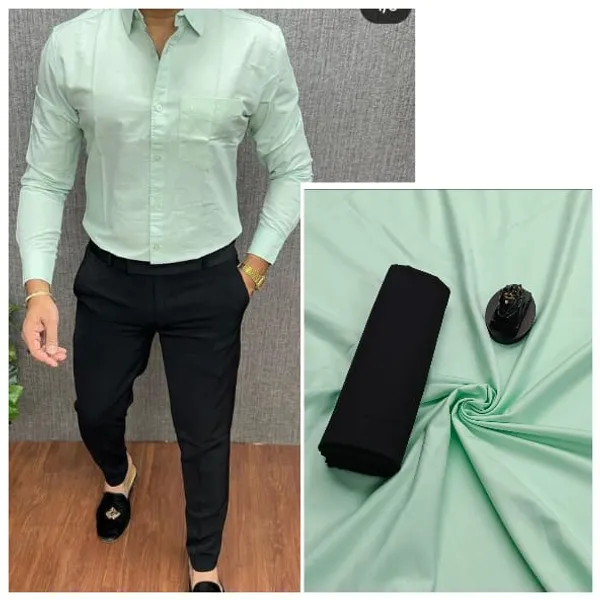 Pista_And_Black_Plain_Heavy_Fabric_Shirt_&_Pant_Fabric