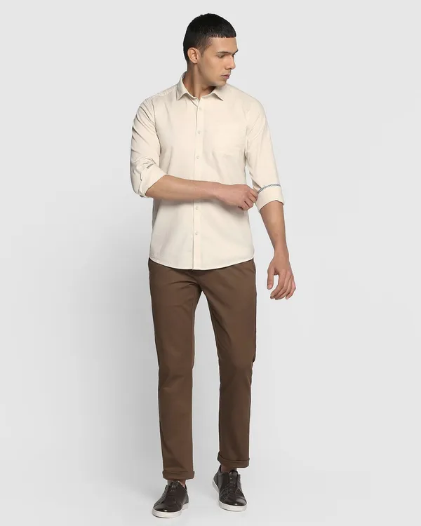 Cream_And_Brown_Plain_Heavy_Fabric_Shirt_&_Pant_Fabric