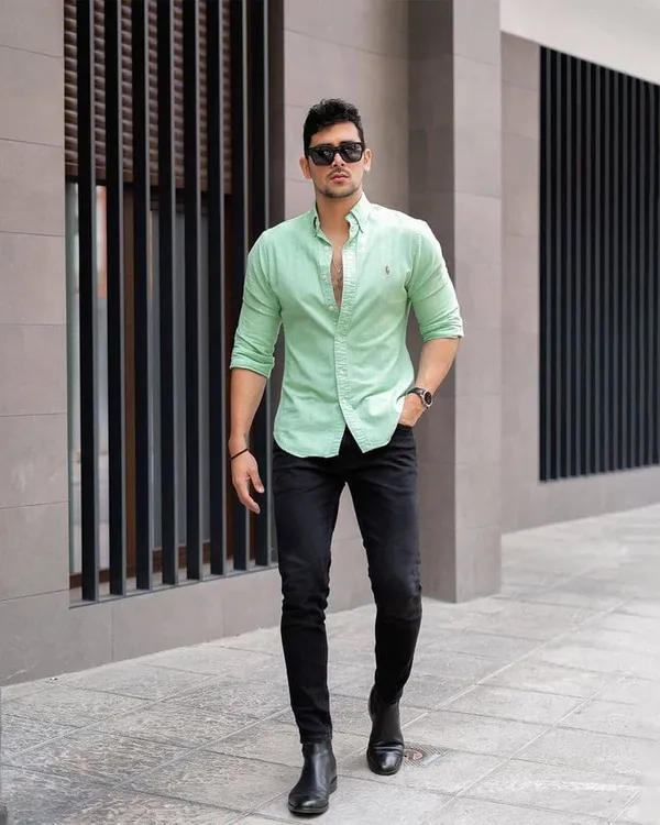 Pista_And_Black_Plain_Heavy_Fabric_Shirt_&_Pant_Fabric