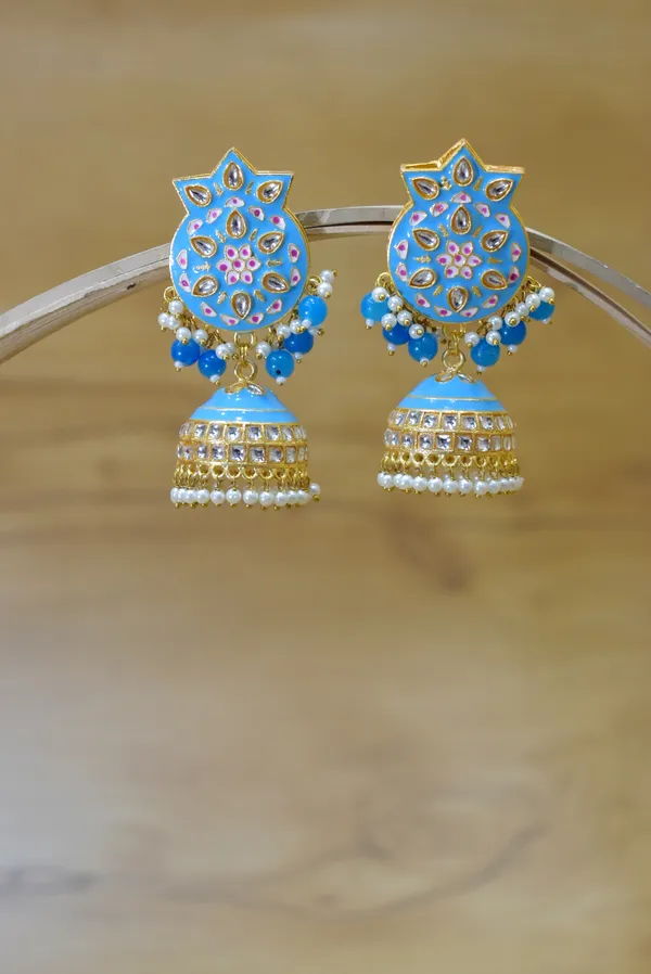 Hand_Made_Meenakari_Jhumka_Earring_with_Tikka
