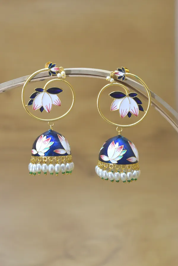 Blue_Long_Jhumka_Earring_with_Handmade_Meena