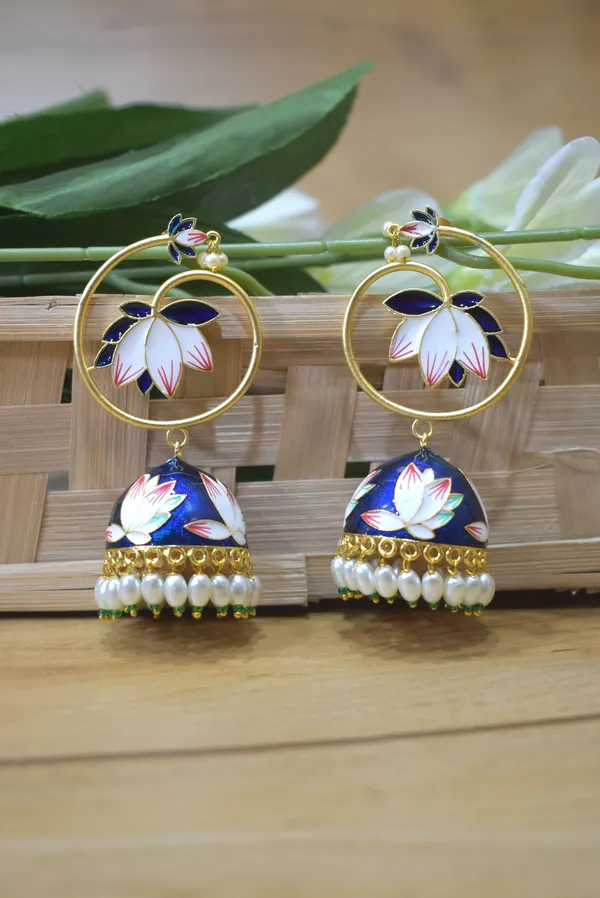 Blue_Long_Jhumka_Earring_with_Handmade_Meena