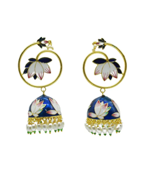 Blue_Long_Jhumka_Earring_with_Handmade_Meena