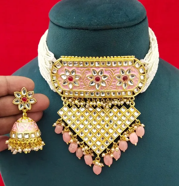 Baby_Pink_Color_Choker_Necklace_Set_and_Earrings_with_Jhumka_Earring