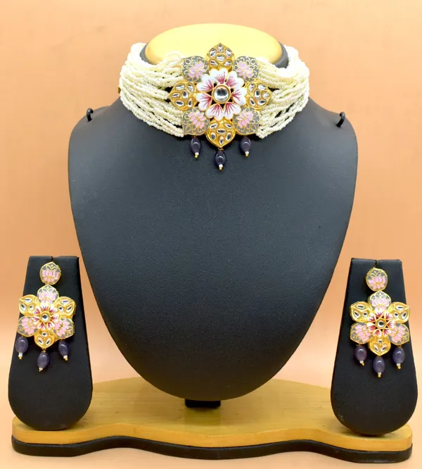Latest_Designer_Grey_Choker_Necklace_Set_with_beautiful_Earring