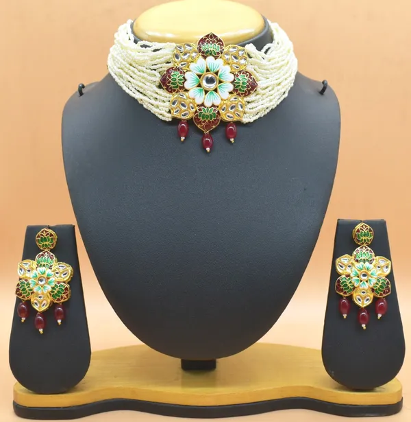 Latest_Designer_Maroon_Dark_Red_Choker_Necklace_Set_with_beautiful_Earring