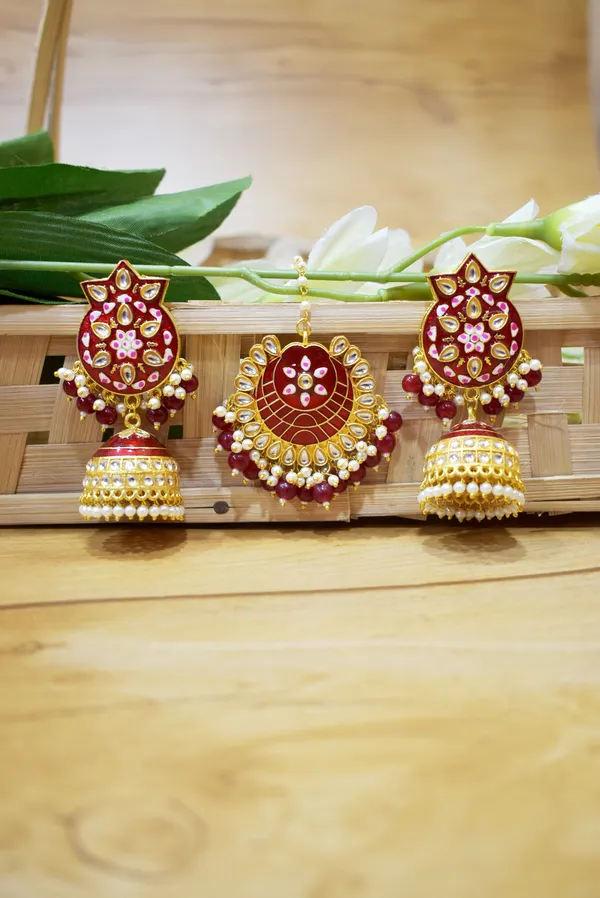 Hand_Made_Meenakari_Jhumka_Earring_with_Tikka