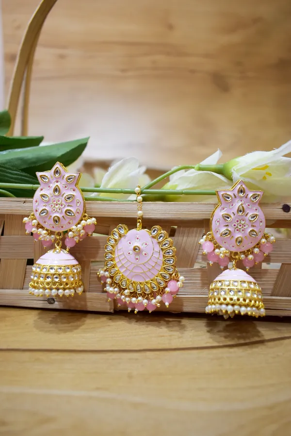 Hand_Made_Meenakari_Jhumka_Earring_with_Tikka