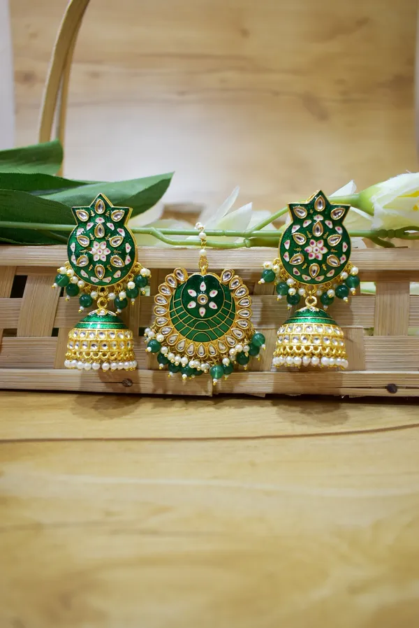 Hand_Made_Meenakari_Jhumka_Earring_with_Tikka