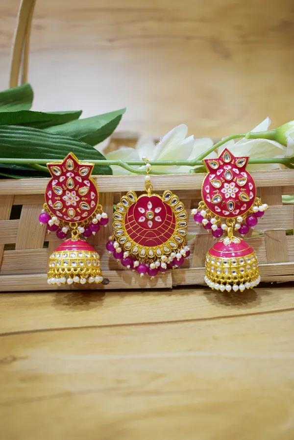 Hand_Made_Meenakari_Jhumka_Earring_with_Tikka