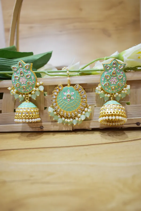 Hand_Made_Meenakari_Jhumka_Earring_with_Tikka