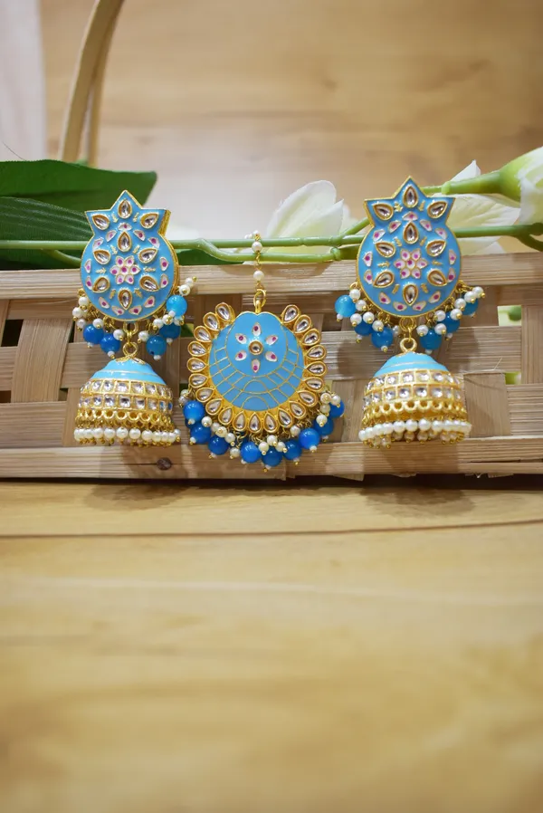 Hand_Made_Meenakari_Jhumka_Earring_with_Tikka