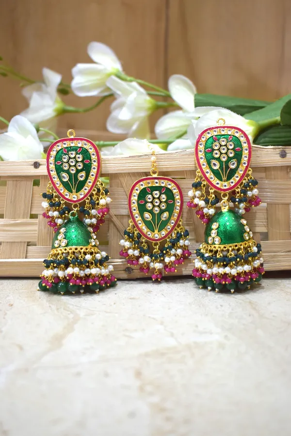 Hand_Made_Meenakari_Jhumka_Earring_with_Tikka