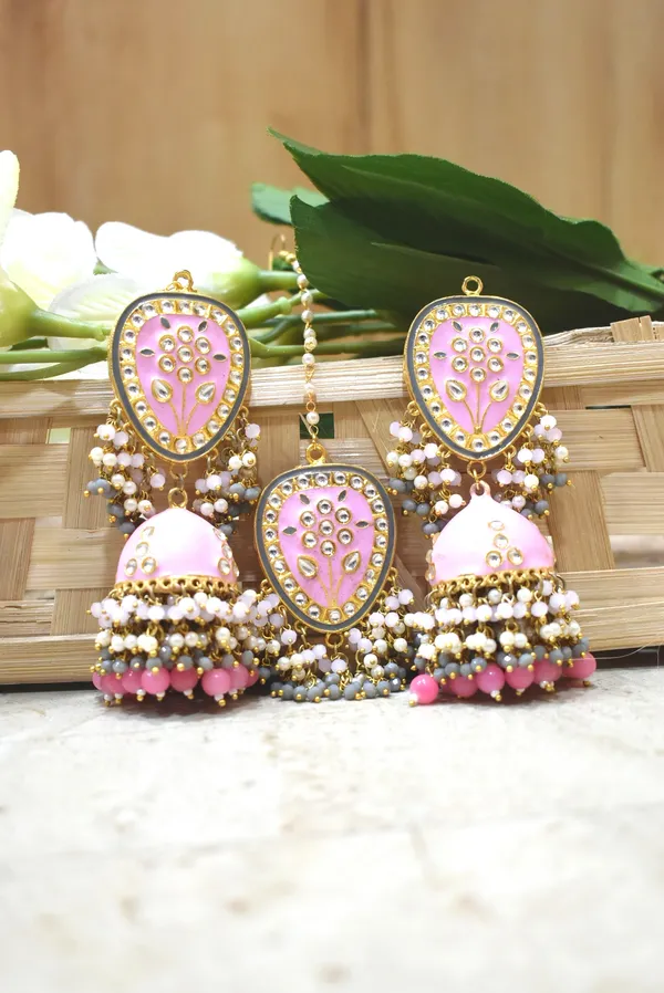 Hand_Made_Meenakari_Jhumka_Earring_with_Tikka