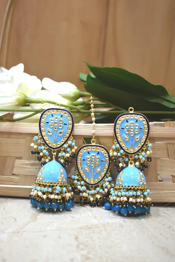 Hand_Made_Meenakari_Jhumka_Earring_with_Tikka