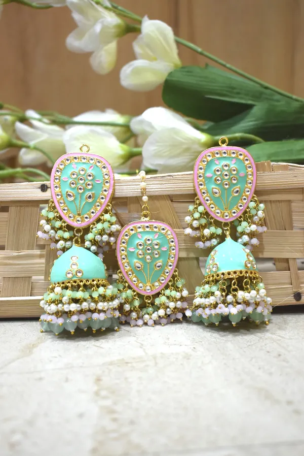 Hand_Made_Meenakari_Jhumka_Earring_with_Tikka