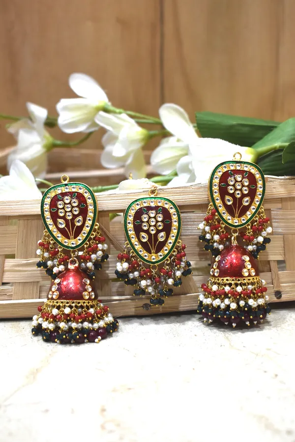 Hand_Made_Meenakari_Jhumka_Earring_with_Tikka