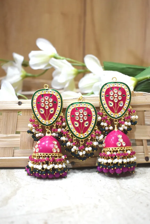 Hand_Made_Meenakari_Jhumka_Earring_with_Tikka