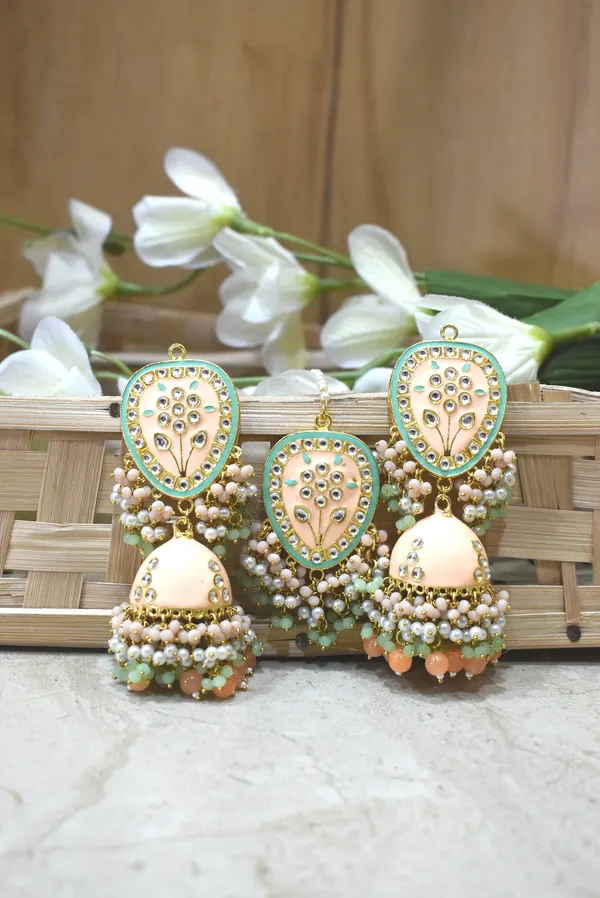 Hand_Made_Meenakari_Jhumka_Earring_with_Tikka