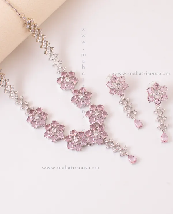 AD_pink_Silver_Necklace_Set_and_Earrings_with_Beautiful_Earring
