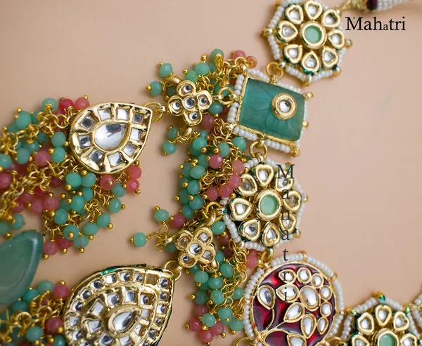 Premium_Bridal_Brass_Baby_Pink_Mint_Combination_Necklace_Set_with_Earring