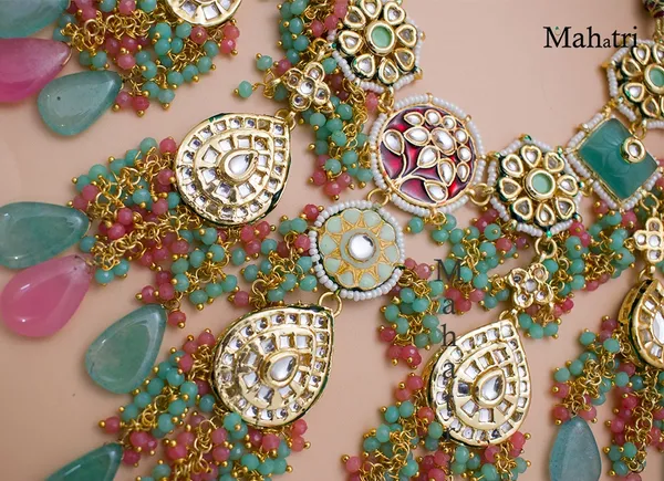 Premium_Bridal_Brass_Baby_Pink_Mint_Combination_Necklace_Set_with_Earring