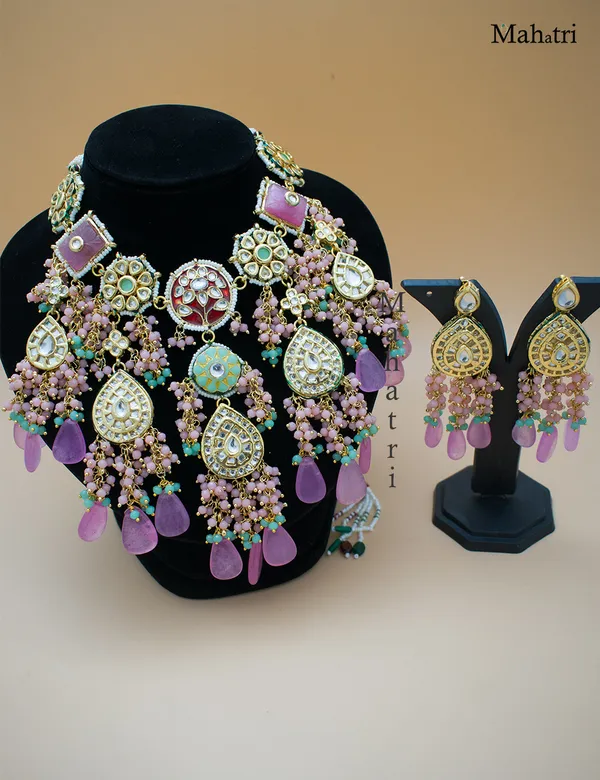 Premium_Bridal_Brass_Baby_Pink_Necklace_Set_with_Earring