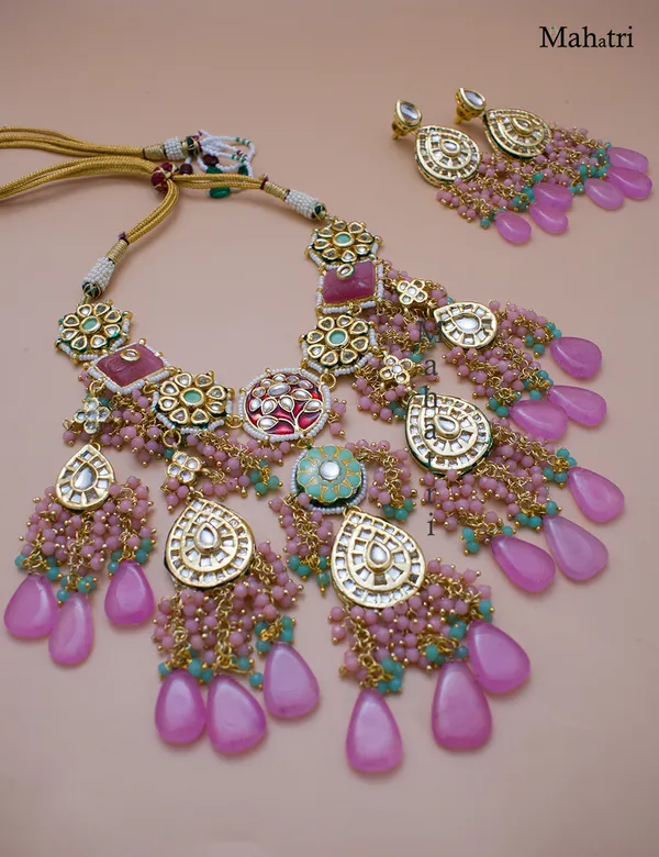 Premium_Bridal_Brass_Baby_Pink_Necklace_Set_with_Earring