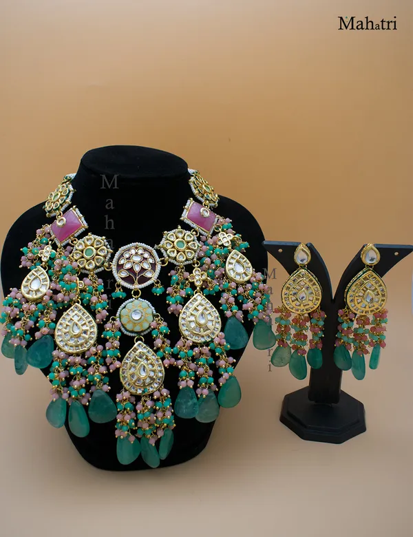 Premium_Bridal_Brass_Mint_Sea_Green_Choker_Necklace_Set_with_Earring