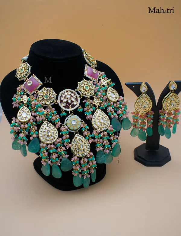 Premium_Bridal_Brass_Mint_Sea_Green_Choker_Necklace_Set_with_Earring