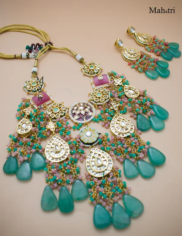 Premium_Bridal_Brass_Mint_Sea_Green_Choker_Necklace_Set_with_Earring