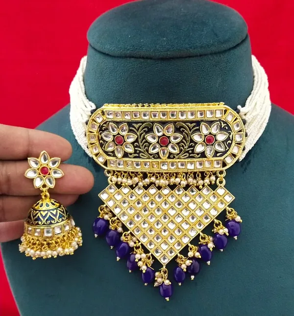 Hand_Made_Meenakari_Blue_Chic_Aad_Necklace_Set_and_Earrings_with_Jhumka